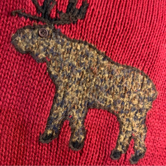 CJ Banks Sz2X red hand embroidered moose sweater black rolled hem&collar - Picture 6 of 10
